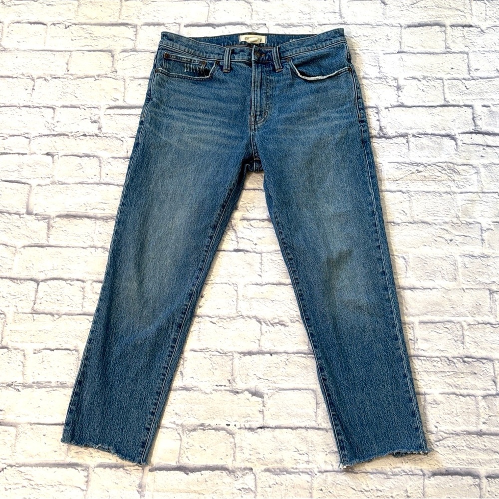 Madewell Relaxed Taper Fit Jeans High Waisted Cut Off Hems Blue Denim Size 32